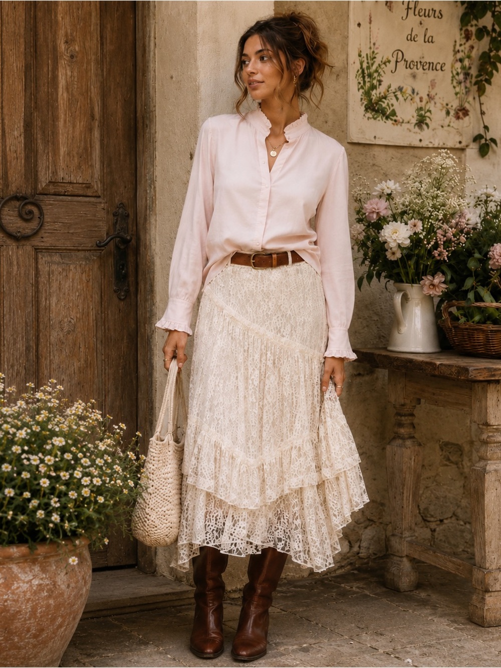 LOFT Blush Pink Ruffle Collar Blouse Romantic Prairie Cottagecore Top